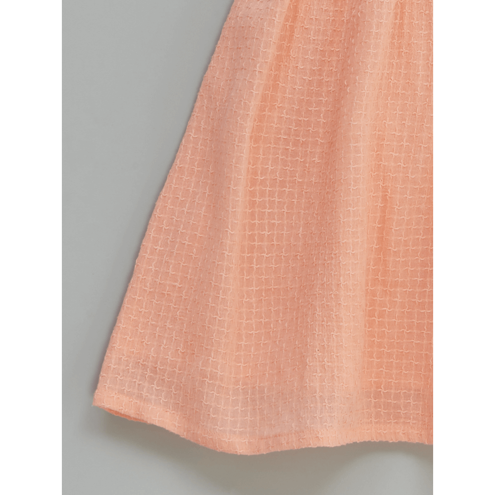 Liz Jacob Peach Plush Handwoven Cotton Dress – Hand Embroidered