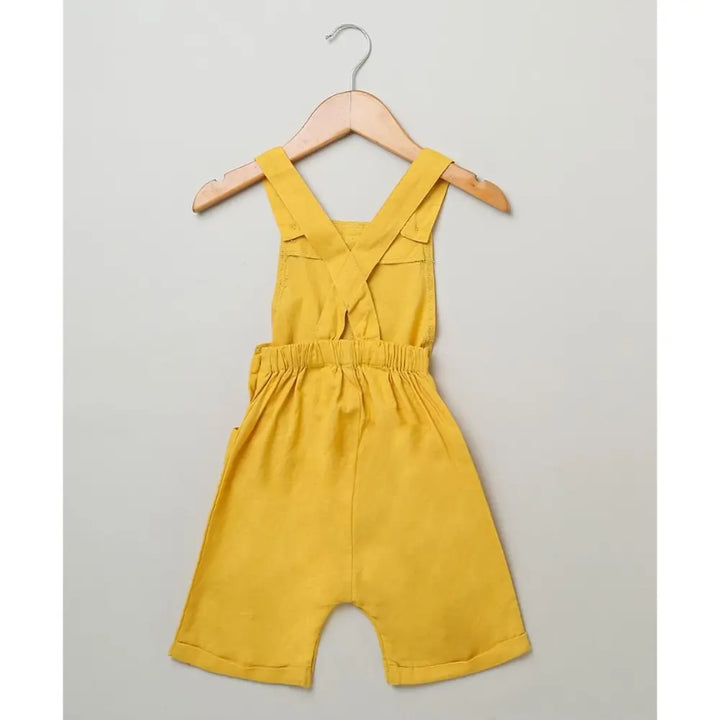 Sweetlime By AS Cotton Dungaree and Jersey T-Shirt Stripes Co-ord Set - White &amp; Yellow