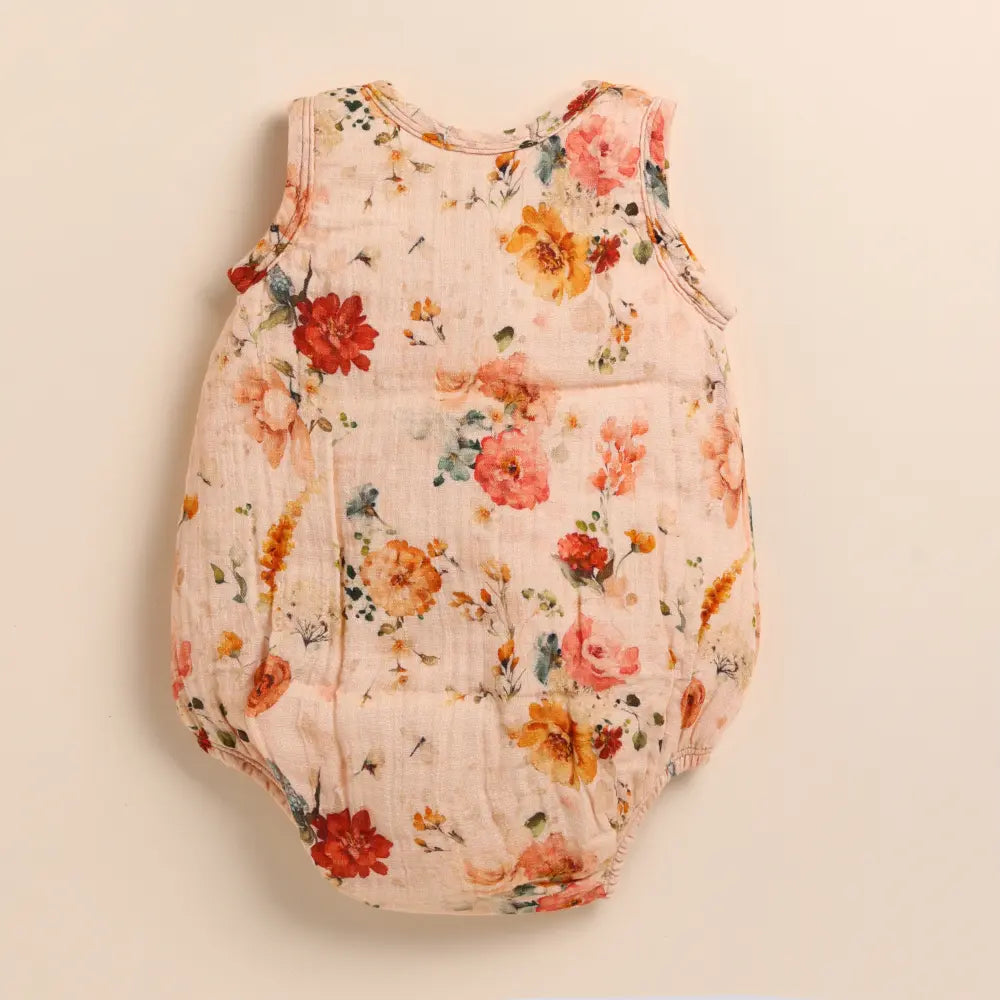 Cot &amp; Candy Baby Organic Muslin Bubble Romper-Flora