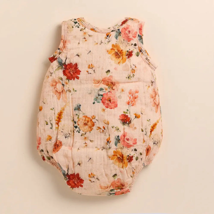 Cot &amp; Candy Baby Organic Muslin Bubble Romper-Flora