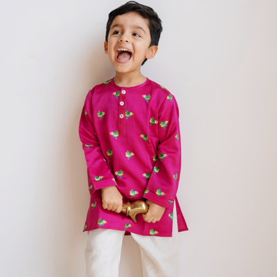 Dulaar Chanderi Kurta Pyjama Set -Tota Udd