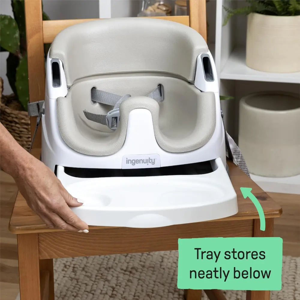 Ingenuity Baby Base 2-in-1 Booster Seat with Removable Tray &amp; Toddler Seat Conversion, Designed for Feeding &amp; Playtime, 6 - 36 months, Cashmere