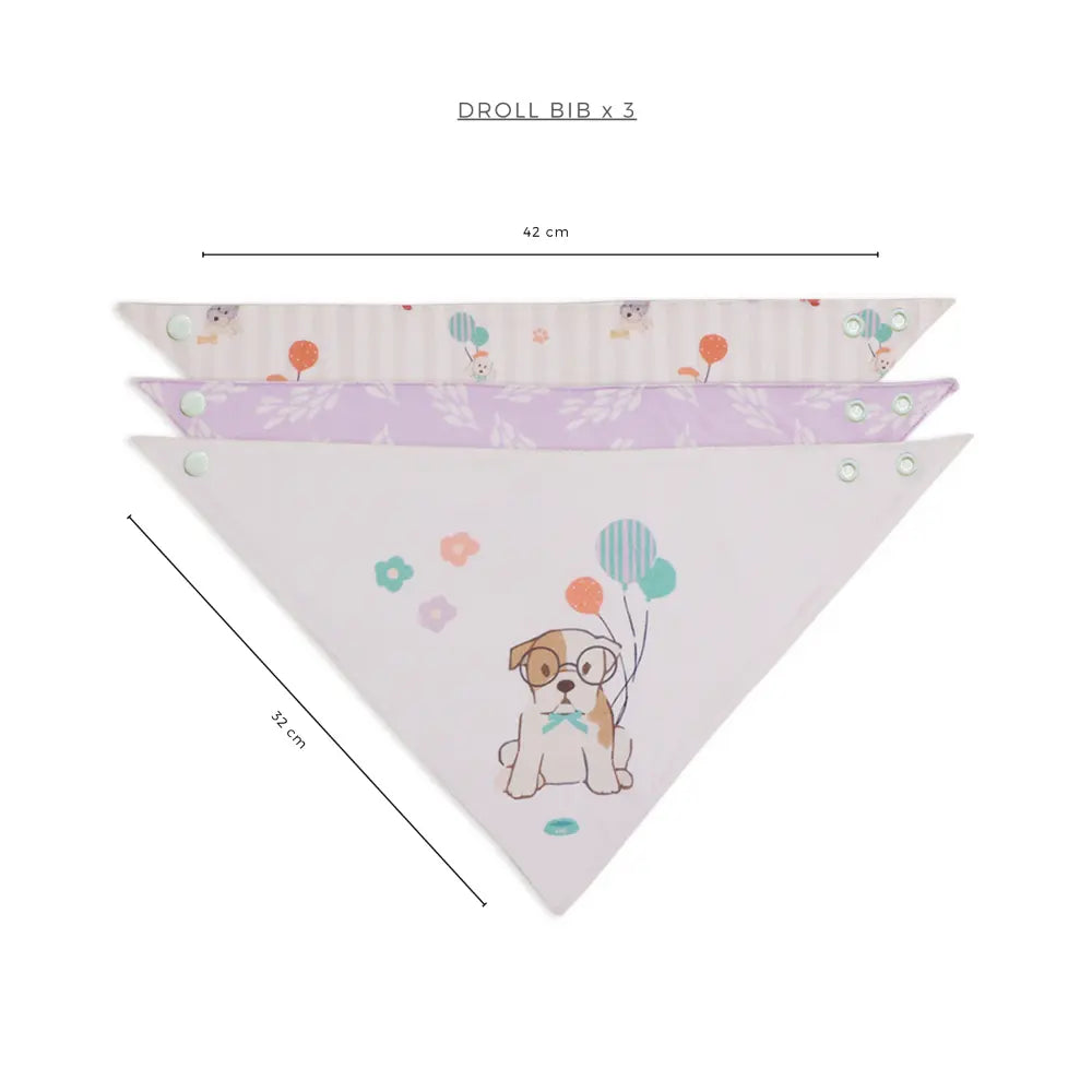 Abracadabra Cotton Jersey Drool Bib Set (Pack of 3) - Puppy Love - 0-18 Months