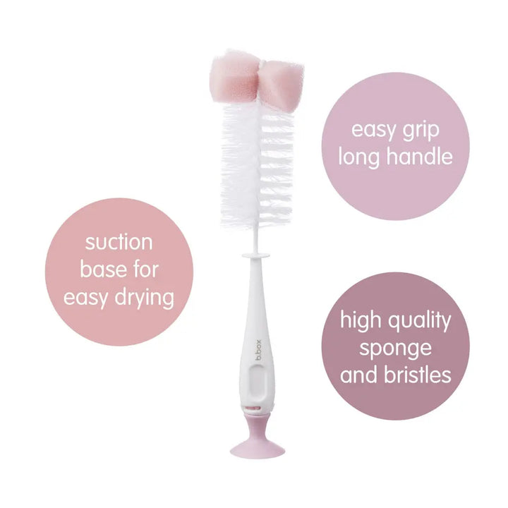 B.Box 2-in-1 Bottle Brush – Soft Bristles, Easy-Grip Handle, Teat Cleaner Included – Blush