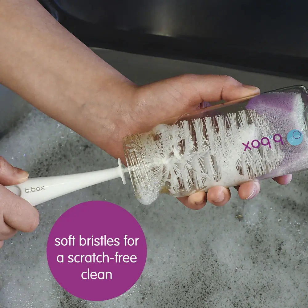 B.Box 2-in-1 Bottle Brush – Soft Bristles, Easy-Grip Handle, Teat Cleaner Included – Blush