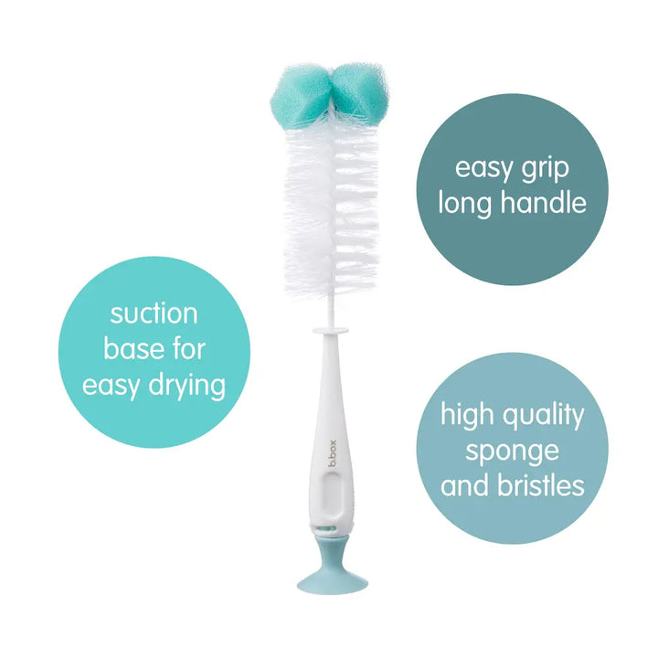 B.Box 2-in-1 Bottle Brush – Soft Bristles, Easy-Grip Handle, Teat Cleaner Included – Green