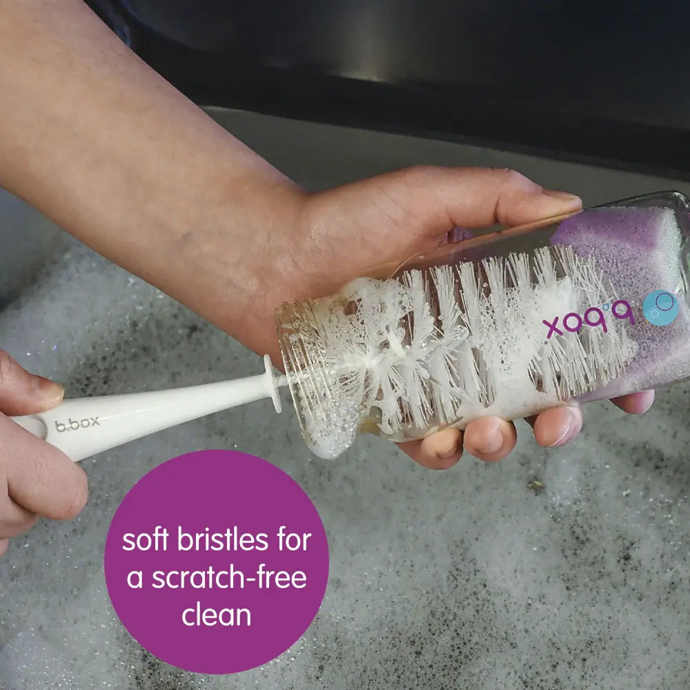 B.Box 2-in-1 Bottle Brush – Soft Bristles, Easy-Grip Handle, Teat Cleaner Included – Green