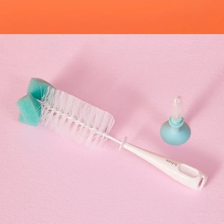 B.Box 2-in-1 Bottle Brush – Soft Bristles, Easy-Grip Handle, Teat Cleaner Included – Green