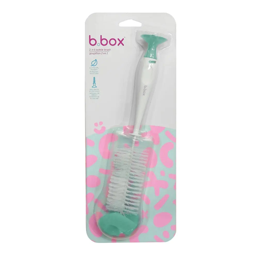 B.Box 2-in-1 Bottle Brush – Soft Bristles, Easy-Grip Handle, Teat Cleaner Included – Green