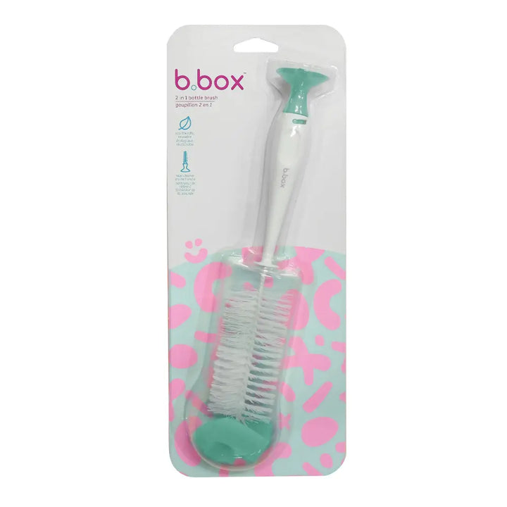 B.Box 2-in-1 Bottle Brush – Soft Bristles, Easy-Grip Handle, Teat Cleaner Included – Green