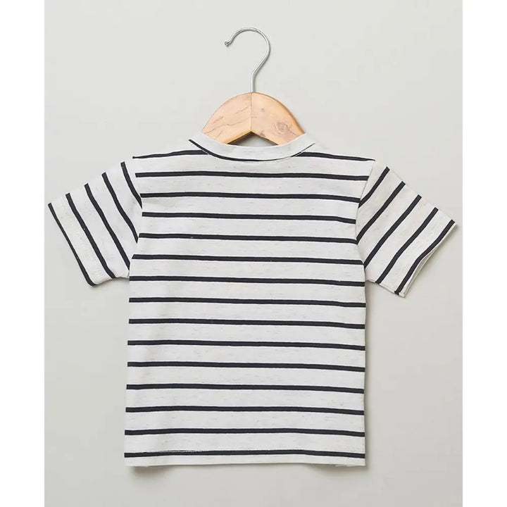 Sweetlime By AS Cotton Dungaree and Jersey T-Shirt Stripes Co-ord Set - White &amp; Yellow