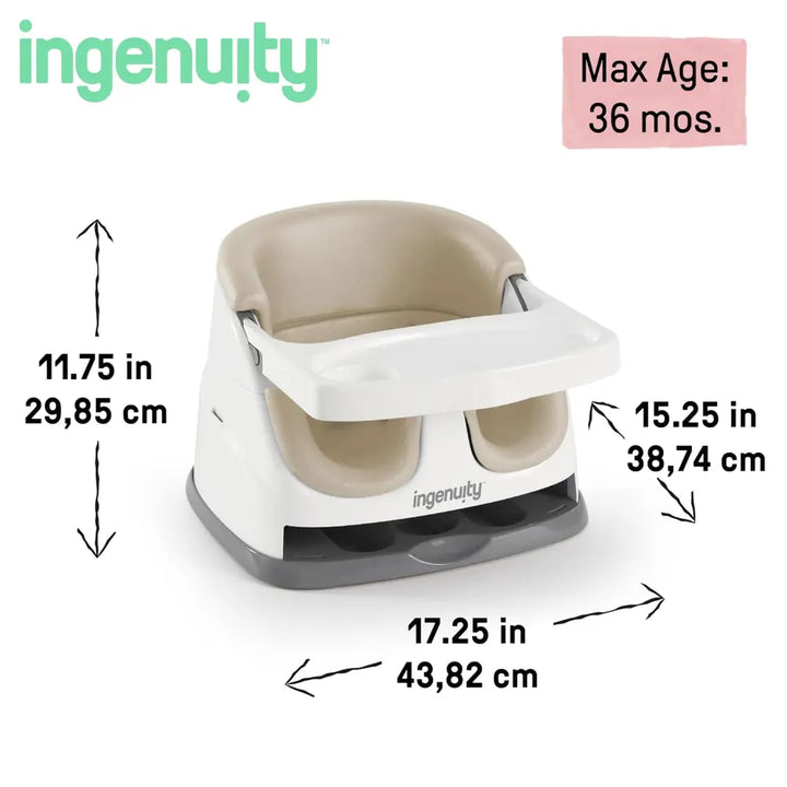 Ingenuity Baby Base 2-in-1 Booster Seat with Removable Tray &amp; Toddler Seat Conversion, Designed for Feeding &amp; Playtime, 6 - 36 months, Cashmere