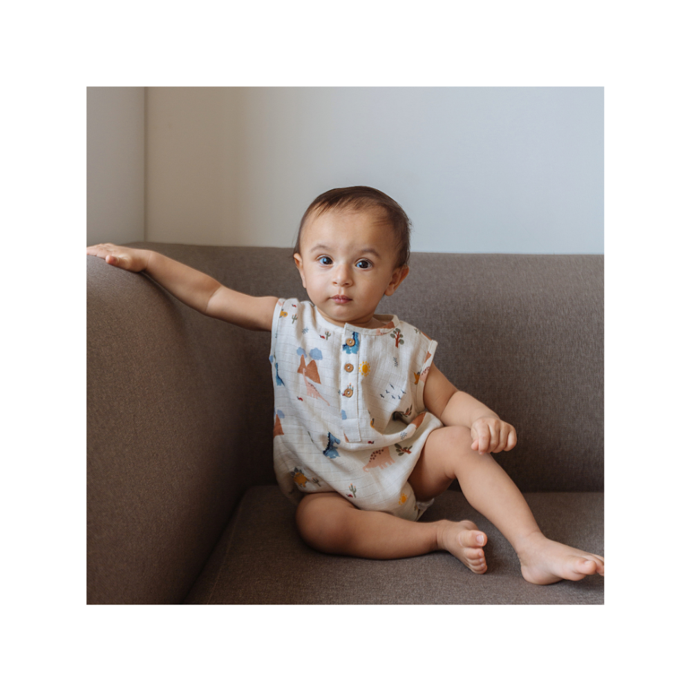 Dulaar Organic Muslin Romper - A Day With Dinos