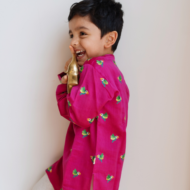 Dulaar Chanderi Kurta Pyjama Set -Tota Udd