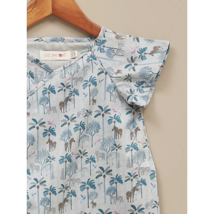 Liz Jacob Baby | Blue Cotton Kimono Romper | Safari