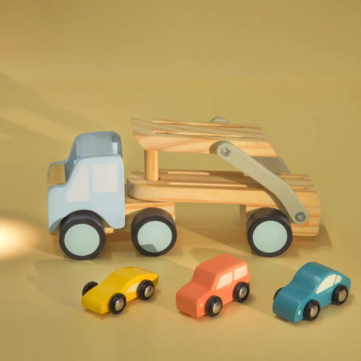 Playbox Car Carrier Truck and Cars Wooden Toy Set