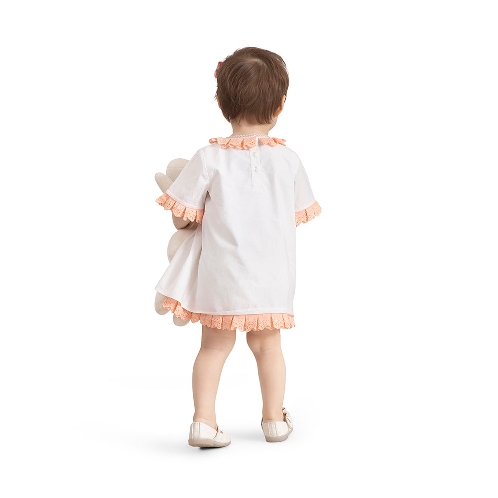 The Baby Trunk Baby Girl Organic Cotton Bow Dress - Peach