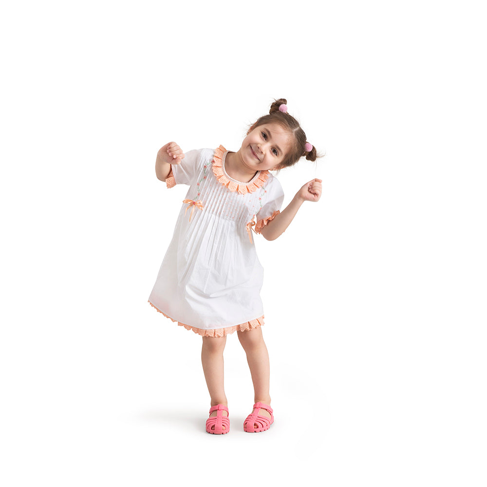 The Baby Trunk Baby Girl Organic Cotton Bow Dress - Peach