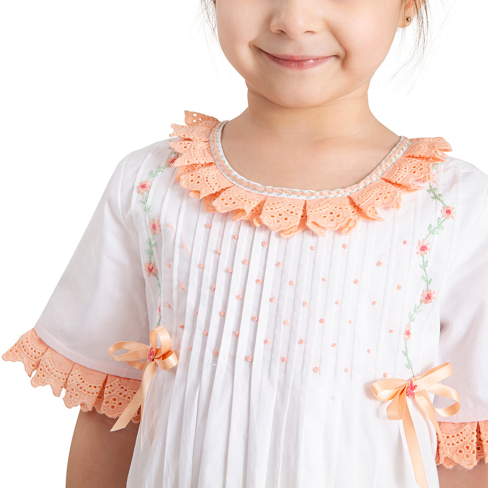 The Baby Trunk Baby Girl Organic Cotton Bow Dress - Peach