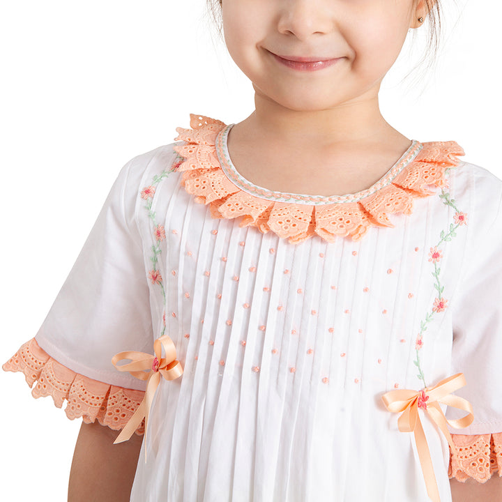 The Baby Trunk Baby Girl Organic Cotton Bow Dress - Peach