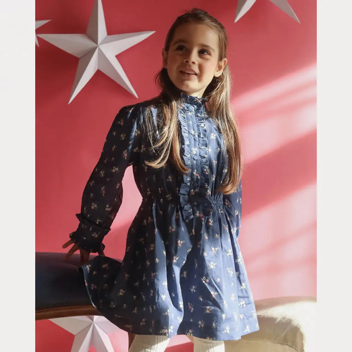 Early Sunday Dawn Dress For Girls - Ditsy Bouquet Navy