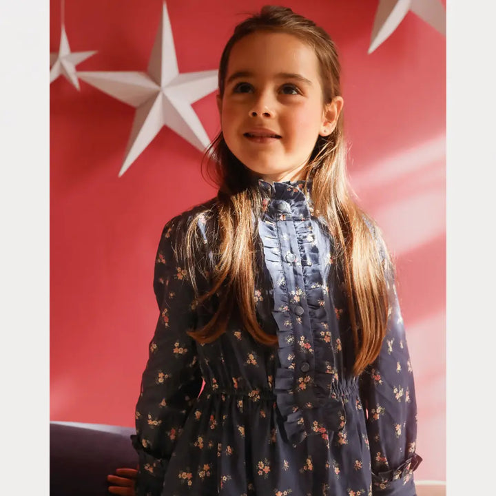 Early Sunday Dawn Dress For Girls - Ditsy Bouquet Navy
