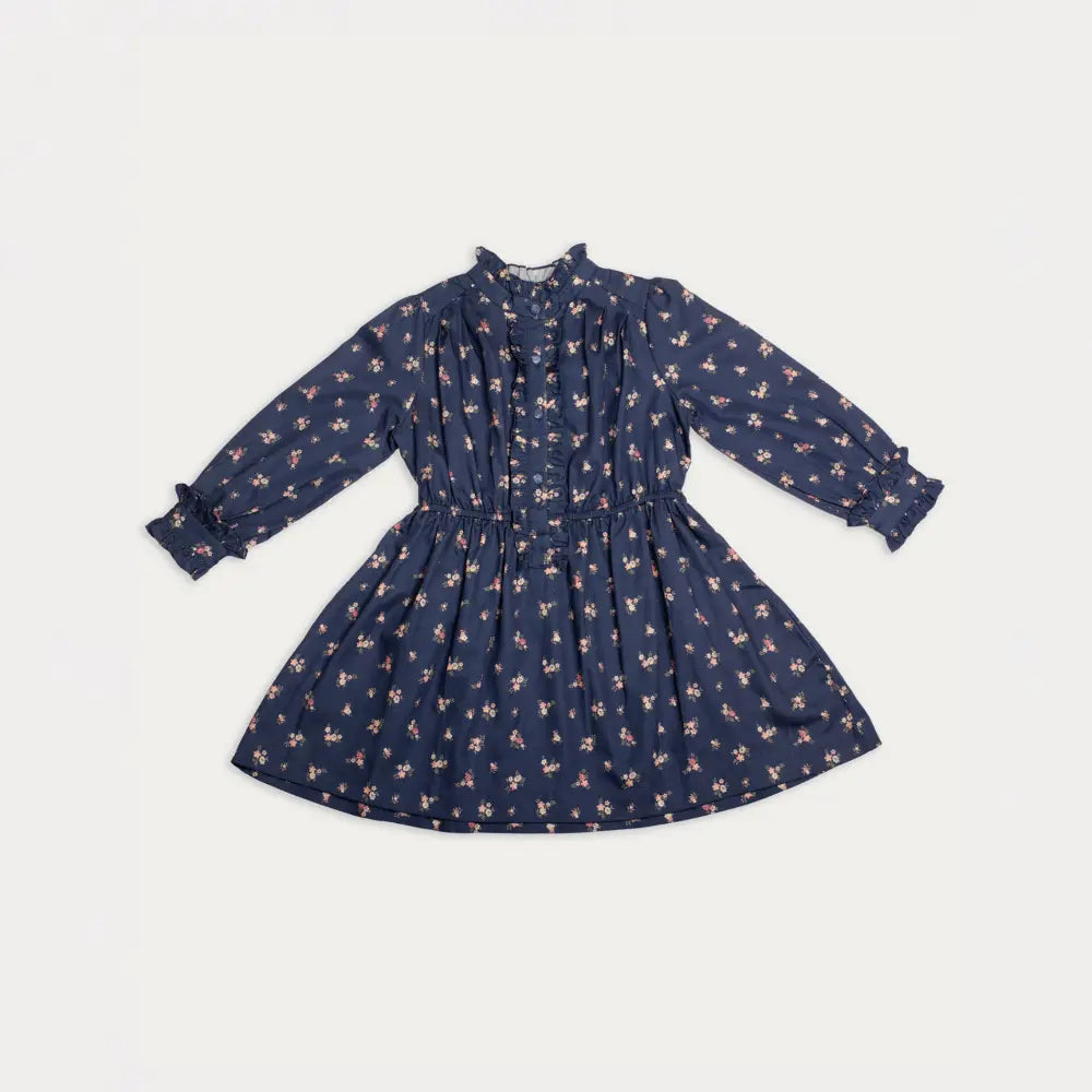 Early Sunday Dawn Dress For Girls - Ditsy Bouquet Navy