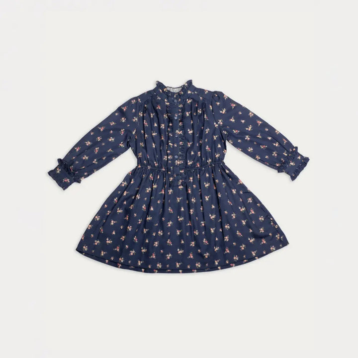 Early Sunday Dawn Dress For Girls - Ditsy Bouquet Navy