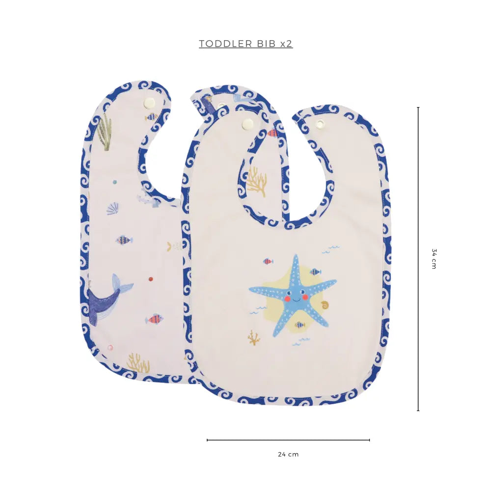 Abracadabra Cotton Jersey Toddler Bib Set (Pack of 2) - Hello Sea - 6-36 Months