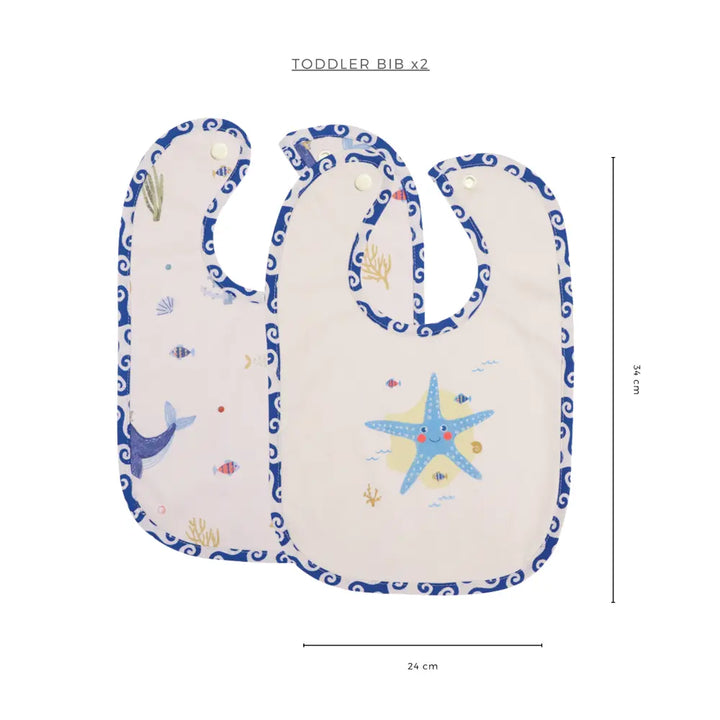 Abracadabra Cotton Jersey Toddler Bib Set (Pack of 2) - Hello Sea - 6-36 Months