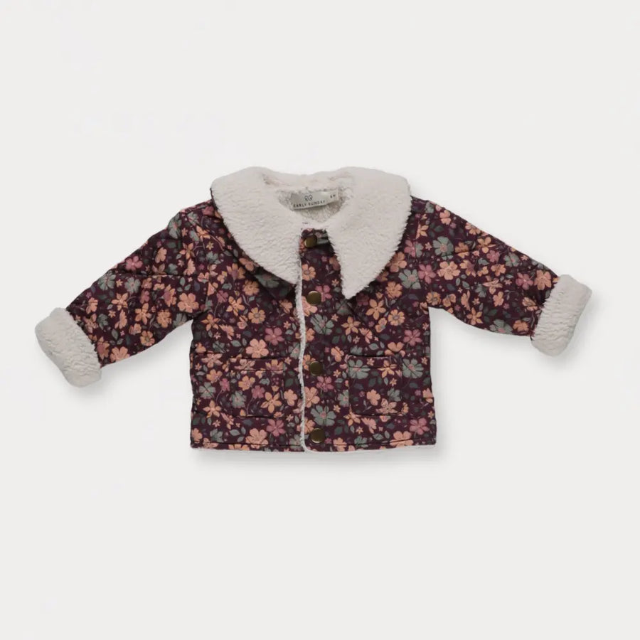 Early Sunday Molly Baby Quilted Jacket - Garden Flowers Plum
