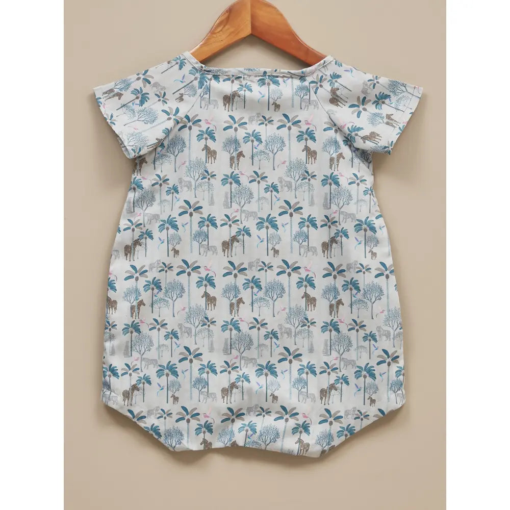 Liz Jacob Baby | Blue Cotton Kimono Romper | Safari