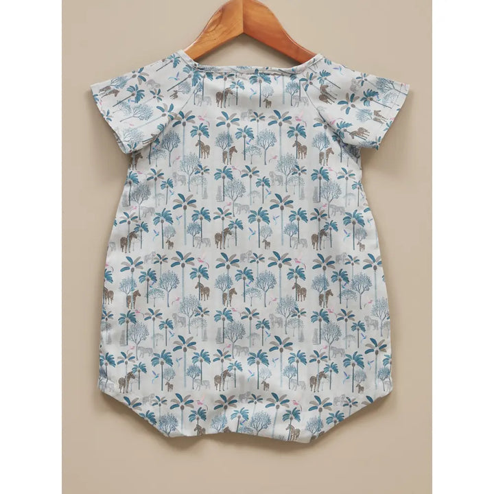 Liz Jacob Baby | Blue Cotton Kimono Romper | Safari
