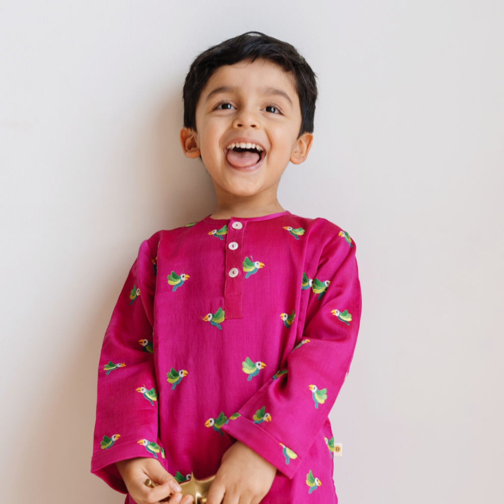 Dulaar Chanderi Kurta Pyjama Set -Tota Udd
