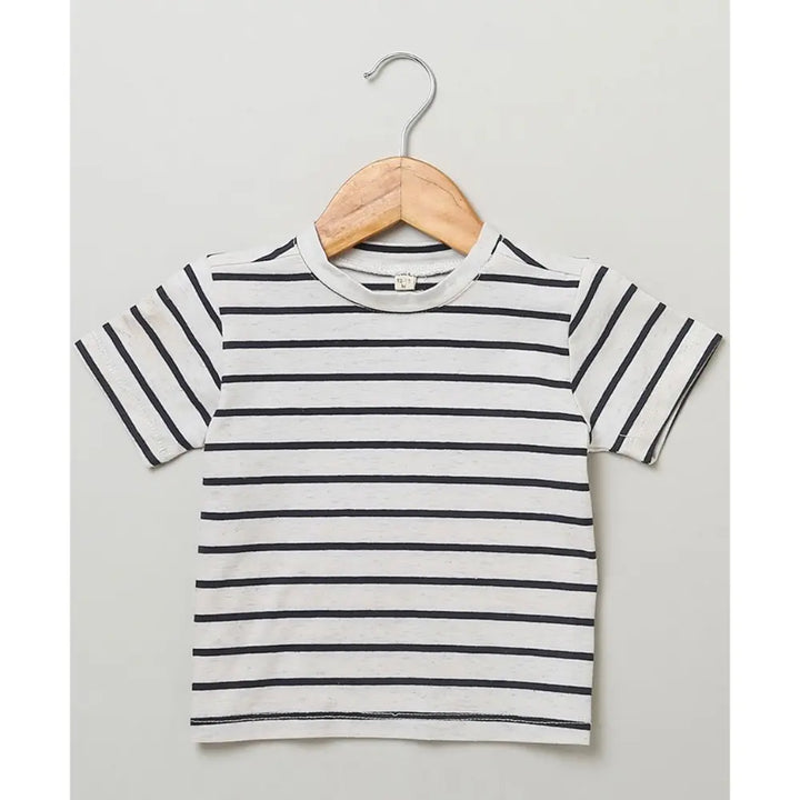 Sweetlime By AS Cotton Dungaree and Jersey T-Shirt Stripes Co-ord Set - White &amp; Yellow