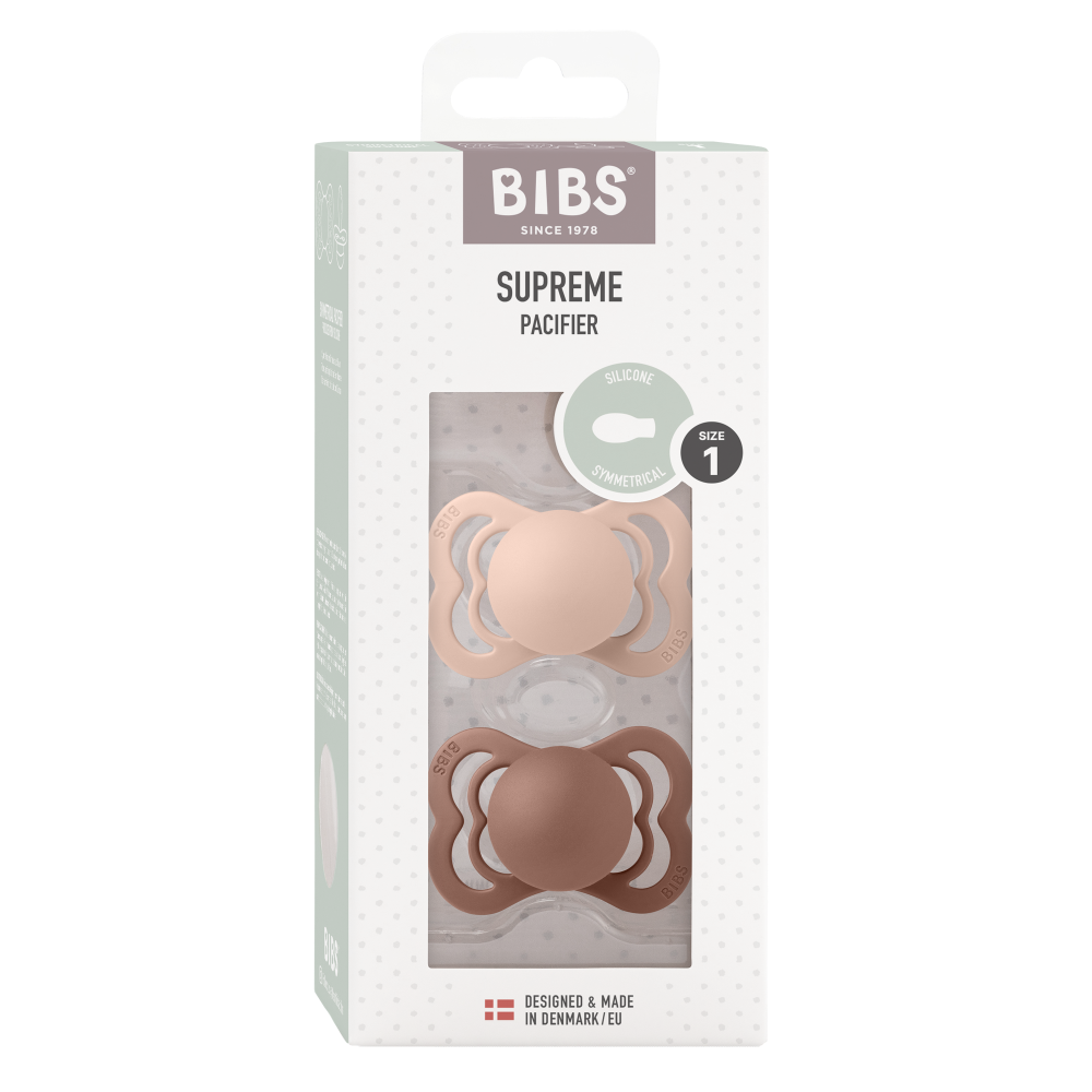 BIBS Silicone Symmetrical Nipple Pacifier Size 1 Woodchuck/Blush - Pack of 2 (Supreme)