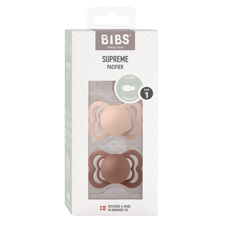 BIBS Silicone Symmetrical Nipple Pacifier Size 1 Woodchuck/Blush - Pack of 2 (Supreme)
