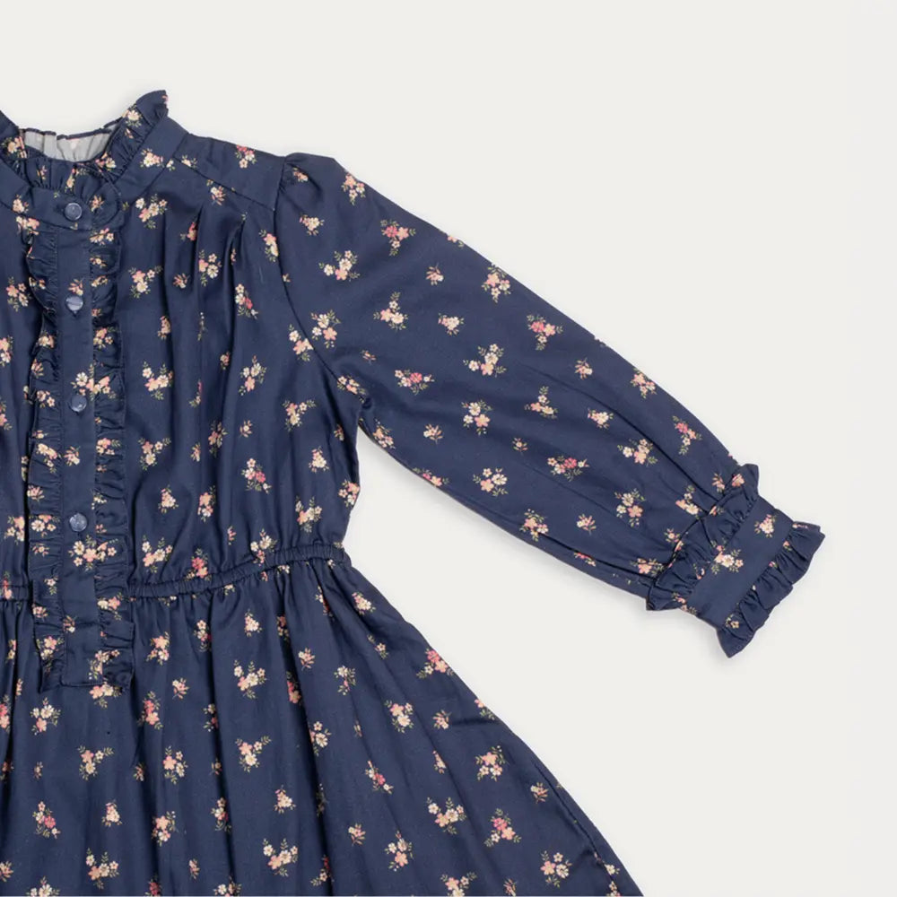 Early Sunday Dawn Dress For Girls - Ditsy Bouquet Navy