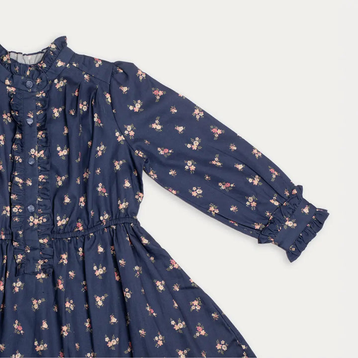Early Sunday Dawn Dress For Girls - Ditsy Bouquet Navy
