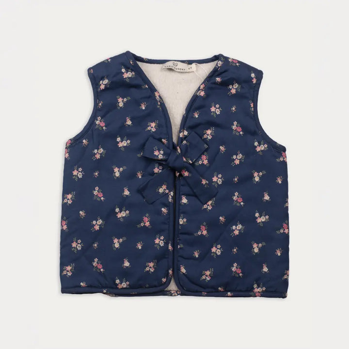 Early Sunday Lou Vest Jacket For Girls - Ditsy Bouquet Navy