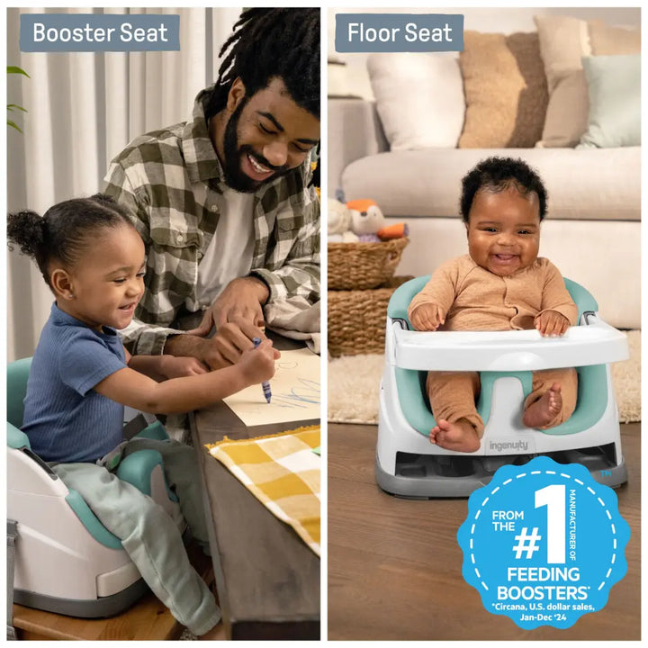 Ingenuity Baby Base 2-in-1 Booster Seat with Removable Tray &amp; Toddler Seat Conversion, Designed for Feeding &amp; Playtime, 6 - 36 months, Mist