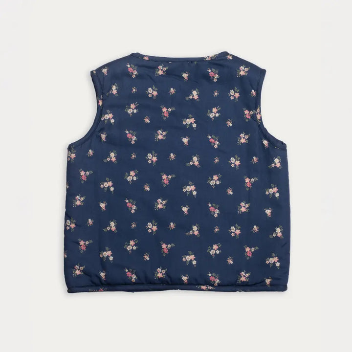 Early Sunday Lou Vest Jacket For Girls - Ditsy Bouquet Navy