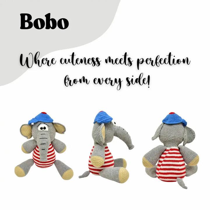 Bobo the Elephant – Lovingly Handmade Crochet Soft Toy | Safe &amp; Adorable Gift for Kids