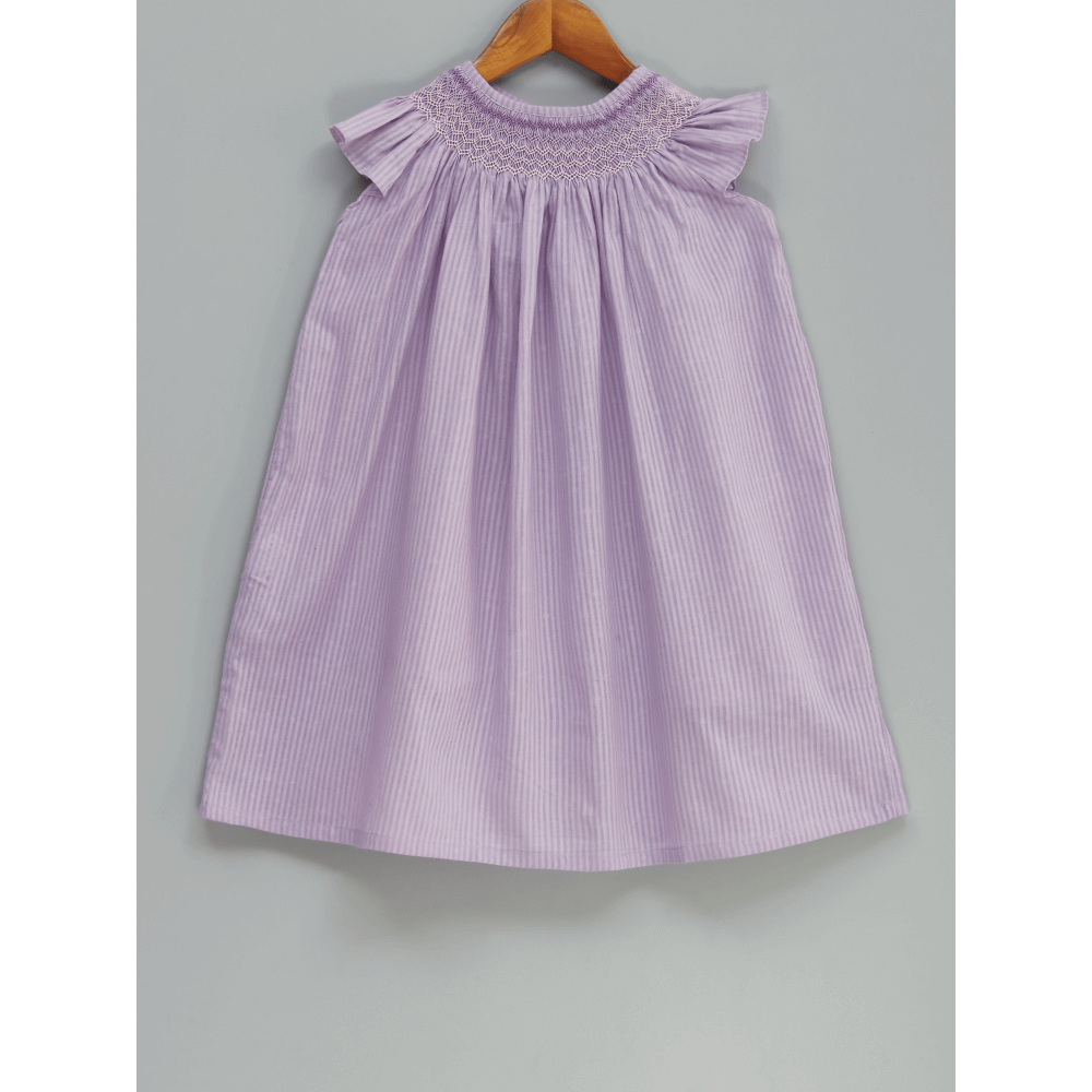 Liz Jacob Sweet Lavender Handwoven Cotton Dress – Hand Smocked
