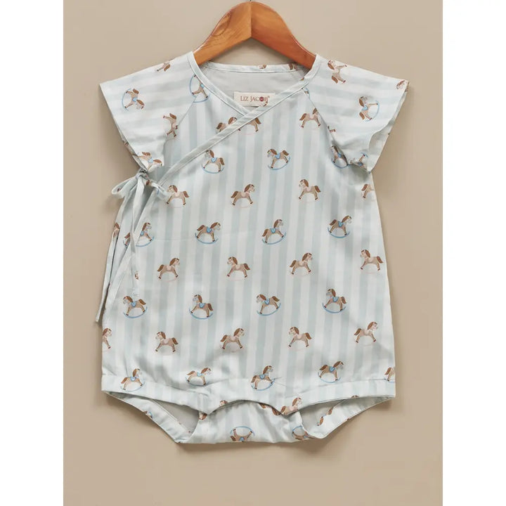 Liz Jacob Baby | Blue Cotton Kimono Romper | Rocking Horse