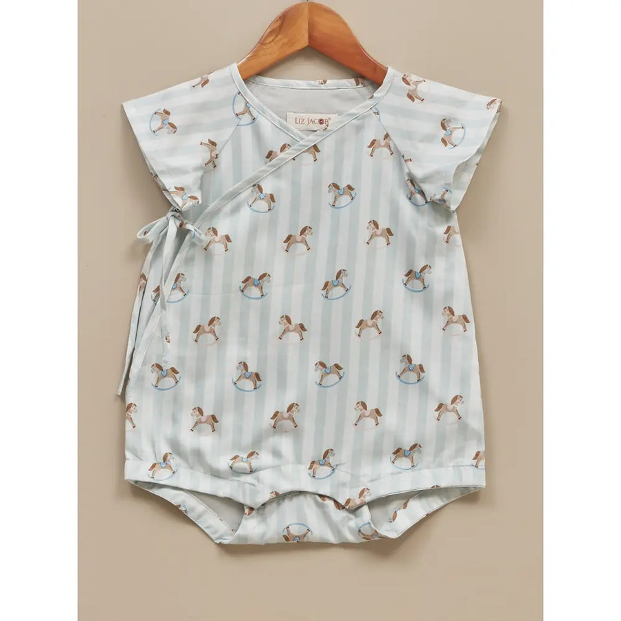 Liz Jacob Baby | Blue Cotton Kimono Romper | Rocking Horse