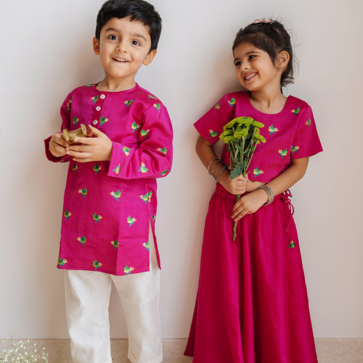Dulaar Chanderi Kurta Pyjama Set -Tota Udd