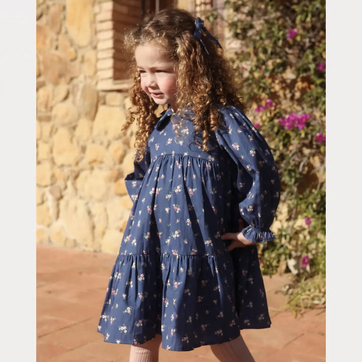 Early Sunday Marguerite Dress For Girls - Ditsy Bouquet Navy