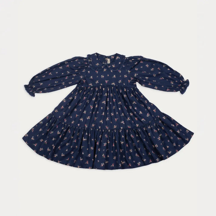 Early Sunday Marguerite Dress For Girls - Ditsy Bouquet Navy