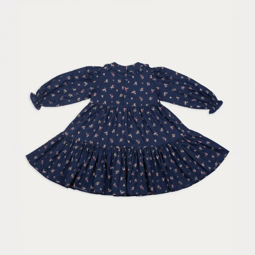 Early Sunday Marguerite Dress For Girls - Ditsy Bouquet Navy